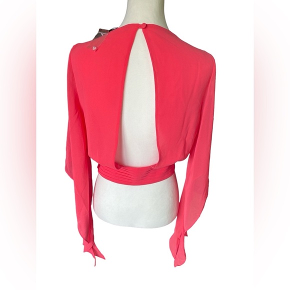 NWOT Double Zero Chiffon Babaloo Pleated Wrap Crop Open Back Blouse, Medium - Picture 4 of 7